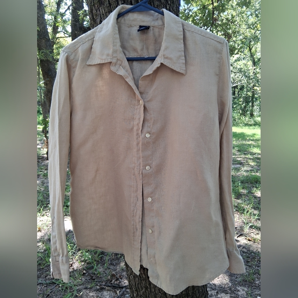 Tan Button-Up Shirt 100% Linen